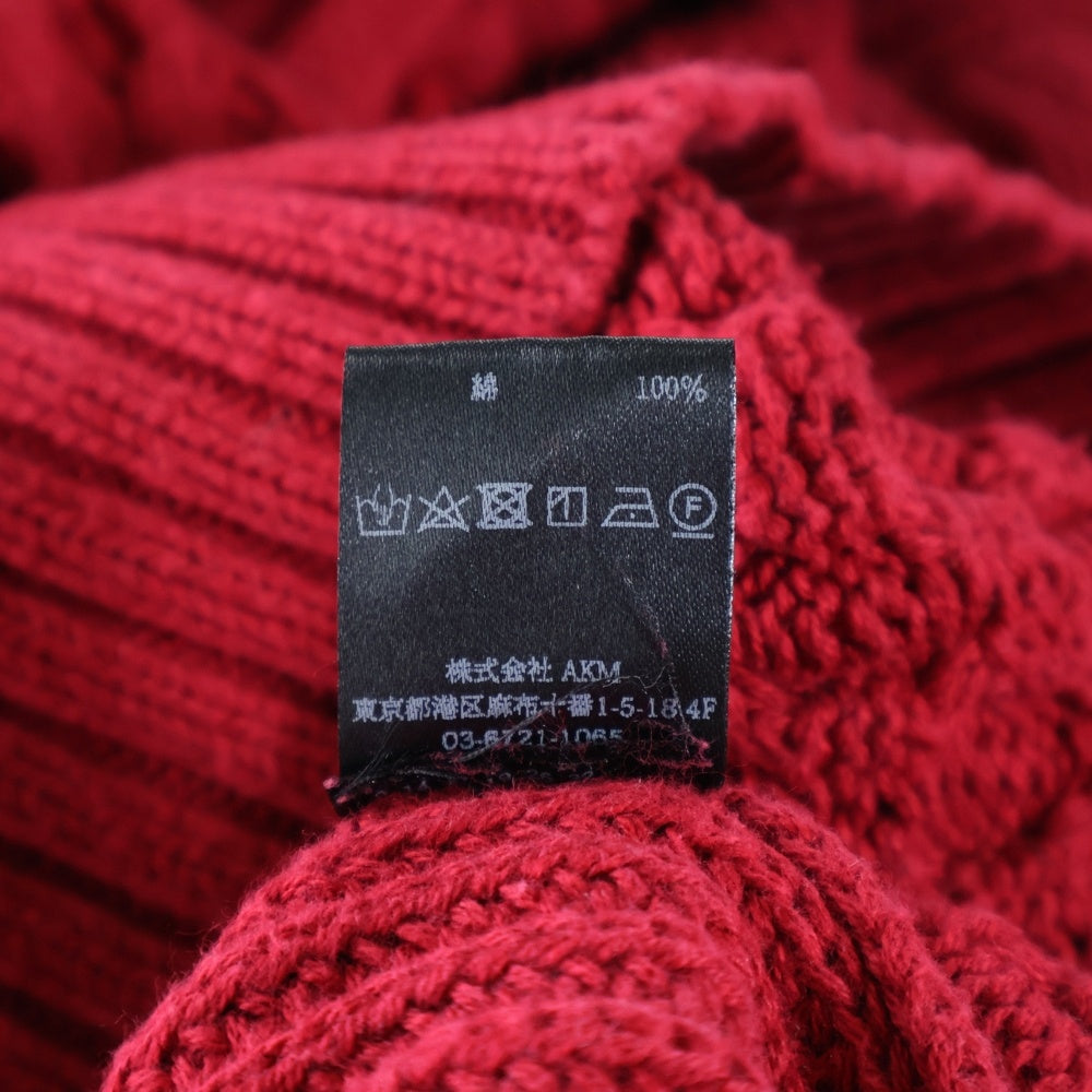 1 PIU 1 UGUALE 3(ウノピゥウノウグァーレトレ) RAFFY COTTON CABLE PATCH V-NECK ブイネック ケーブル ニットセーター レッド MRK146