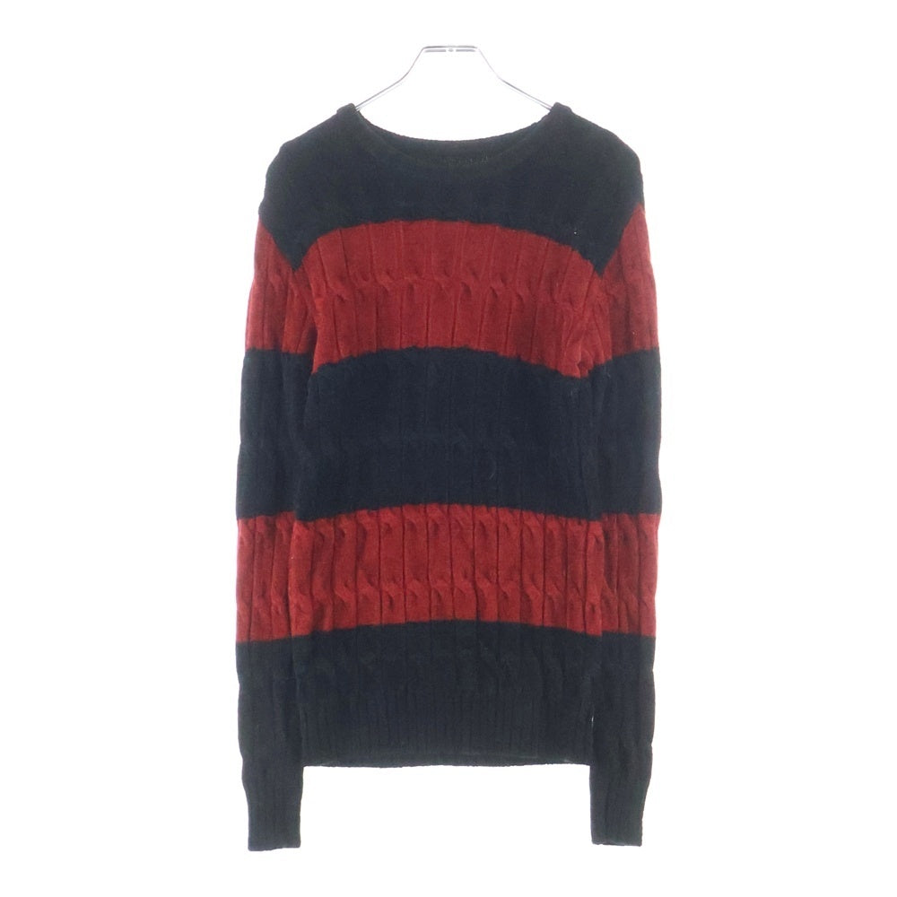 1 PIU 1 UGUALE 3(ウノピゥウノウグァーレトレ) CABLE BIG BORDER CREW KNIT ケーブル ボーダー ニットセーター ブラック/レッド MRK085