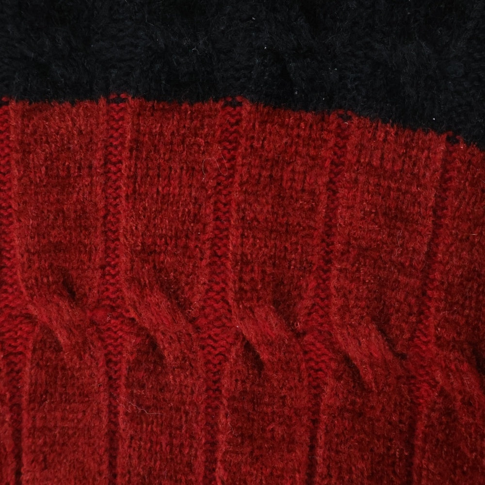1 PIU 1 UGUALE 3(ウノピゥウノウグァーレトレ) CABLE BIG BORDER CREW KNIT ケーブル ボーダー ニットセーター ブラック/レッド MRK085