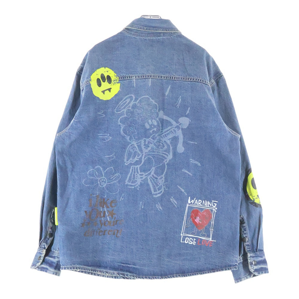 BARROW(バロウ) DENIM SHIRT ペイントデザイン 1ポケット 長袖デニムシャツ インディゴ F3BWUASI039