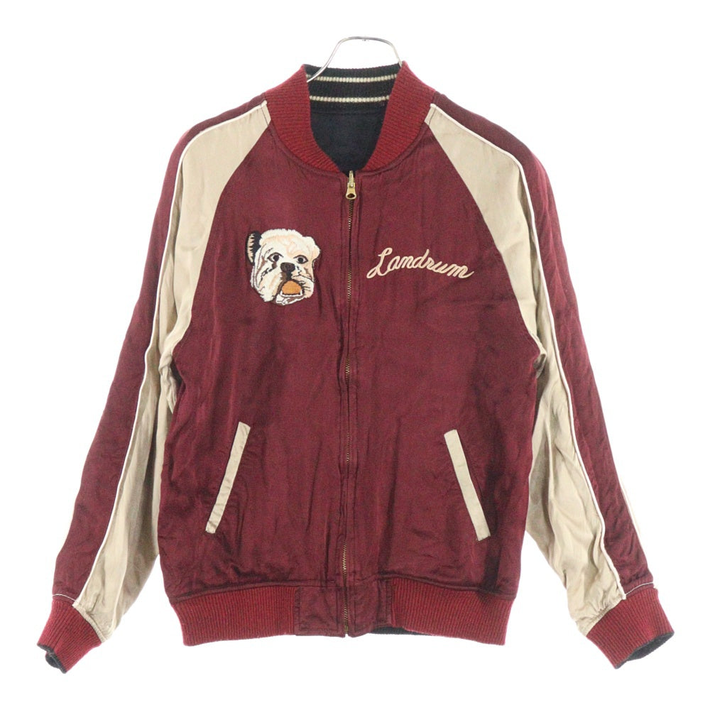 HOUSTON(ヒューストン) ブルドック刺繍 レーヨン混 リバーシブルジャケット スカジャン ブラック/レッド 5988