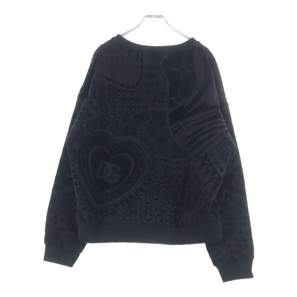 DOLCE & GABBANA(ドルチェアンドガッバーナ) イタリア製 総柄 グラフィックロゴワッペン ヘンリーネック スウェット トレーナー ブラック