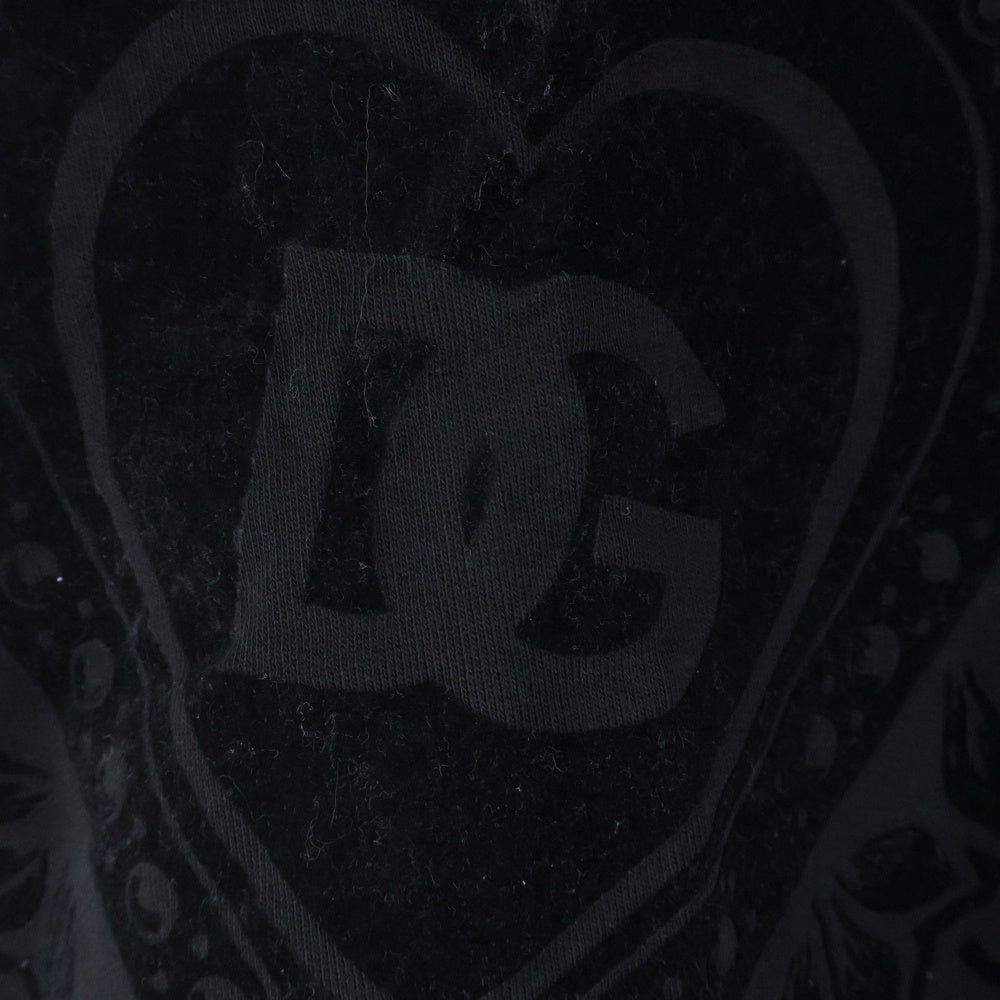 DOLCE & GABBANA(ドルチェアンドガッバーナ) イタリア製 総柄 グラフィックロゴワッペン ヘンリーネック スウェット トレーナー ブラック