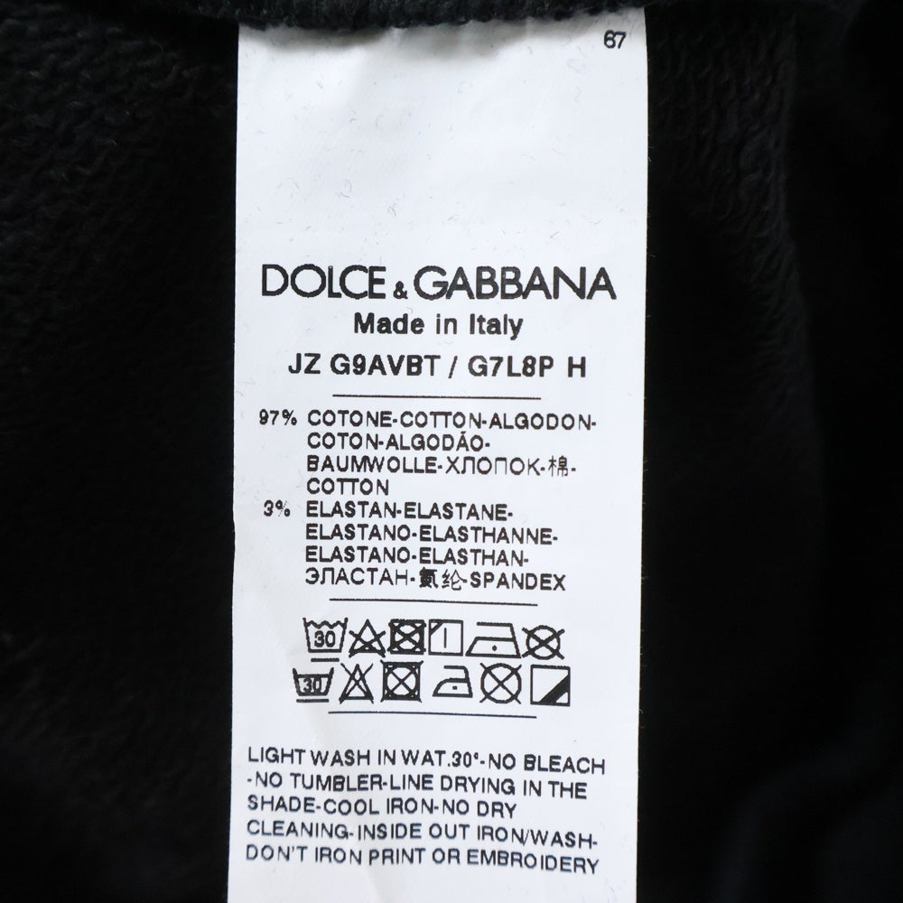 DOLCE & GABBANA(ドルチェアンドガッバーナ) イタリア製 総柄 グラフィックロゴワッペン ヘンリーネック スウェット トレーナー ブラック