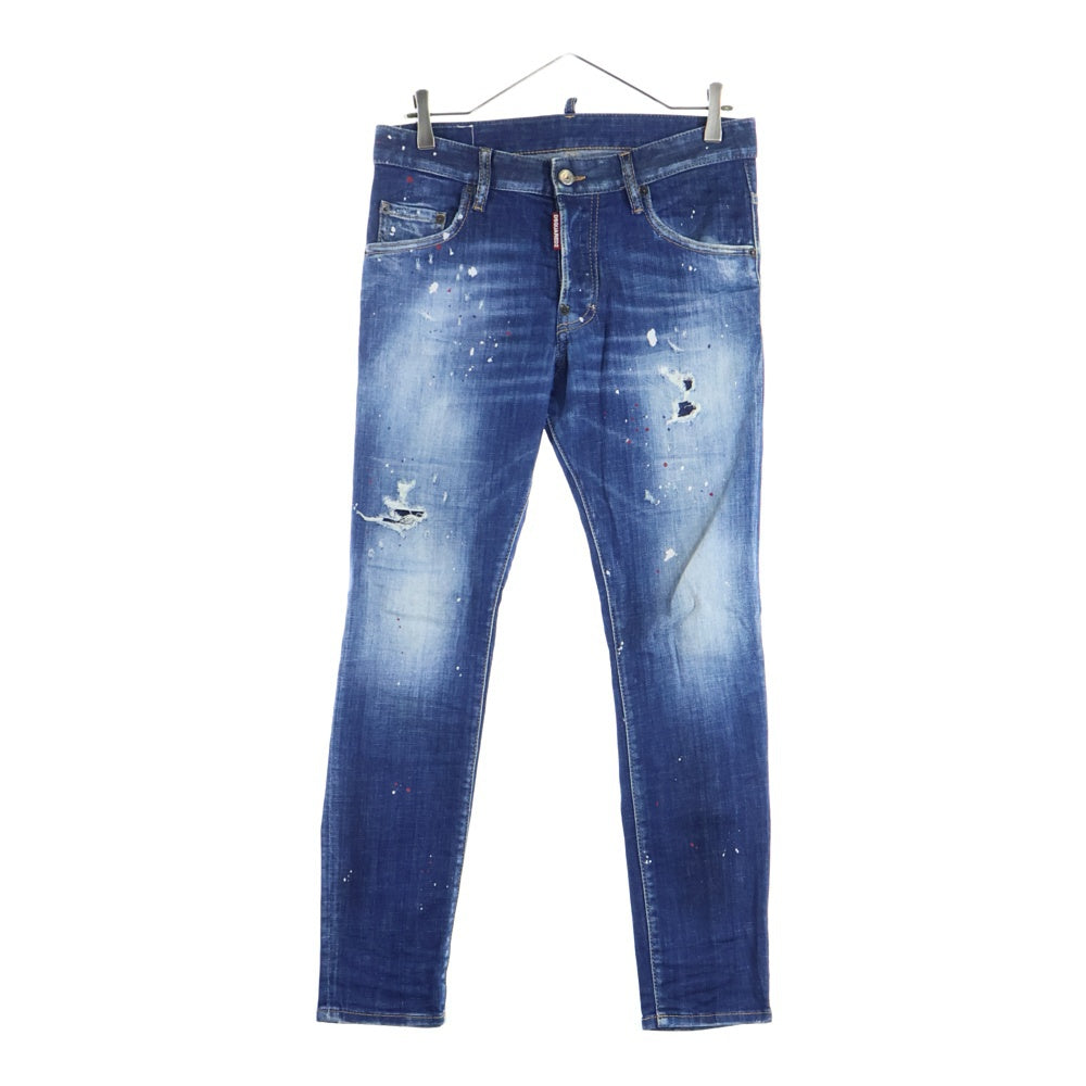 DSQUARED2(ディースクエアード) 23AW SKATER JEANS スケーター ボタンフライ ペイント加工 デニムパンツ インディゴブルー S74LB1331