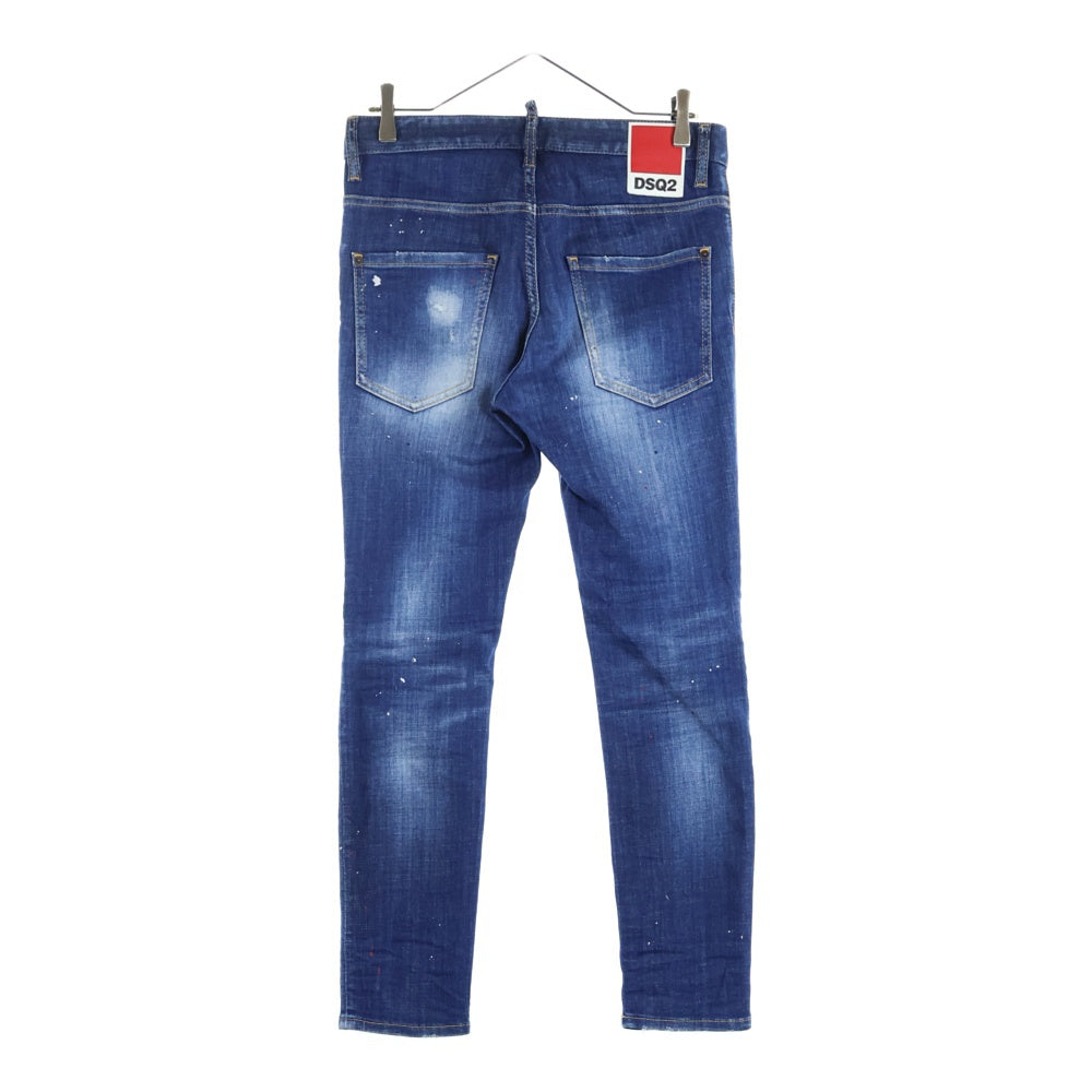 DSQUARED2(ディースクエアード) 23AW SKATER JEANS スケーター ボタンフライ ペイント加工 デニムパンツ インディゴブルー S74LB1331