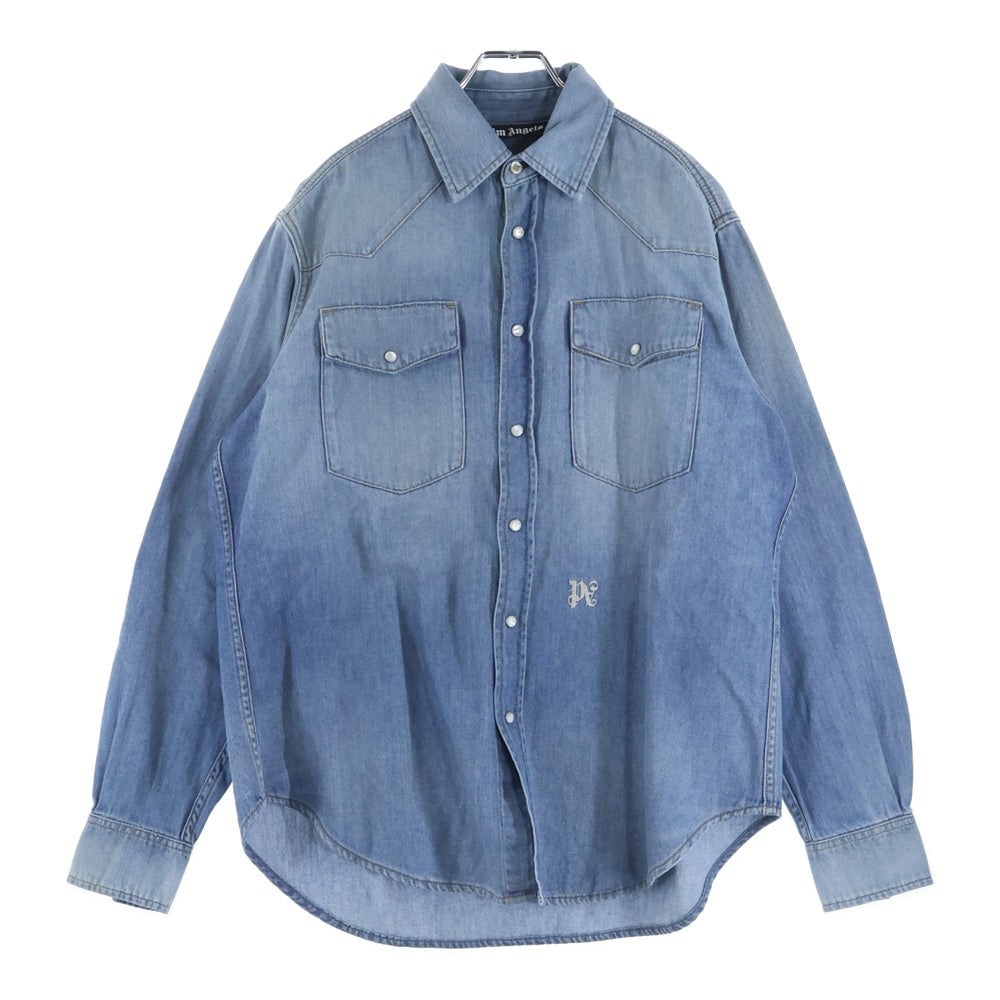 Palm Angels(パームエンジェルス) MONOGRAM モノグラム ロゴエンブロイダリー デニムシャツ ライトブルー PMYD019E23DEN001