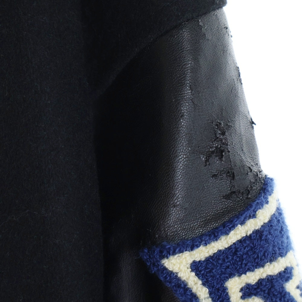 NO BRAND(ノーブランド) JEANS FACTORY CLOTHERS (ジーンズファクトリークローズ) レーヨン混 フロント刺繍 スタジアムジャンパー スタジャン ブラック JFC-224-090