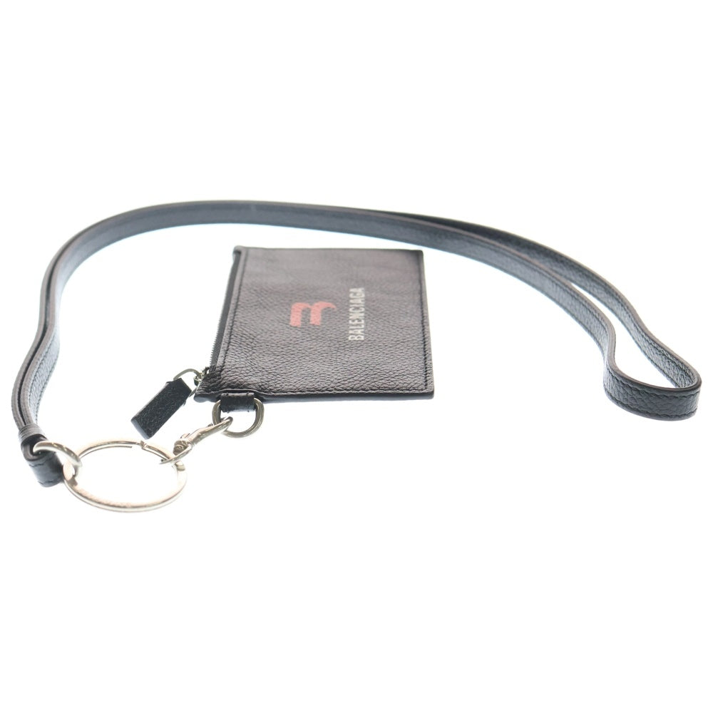 BALENCIAGA(バレンシアガ) フロントロゴデザイン ストラップ付 レザー カードケース 財布 ブラック 594548 1069 0 1317