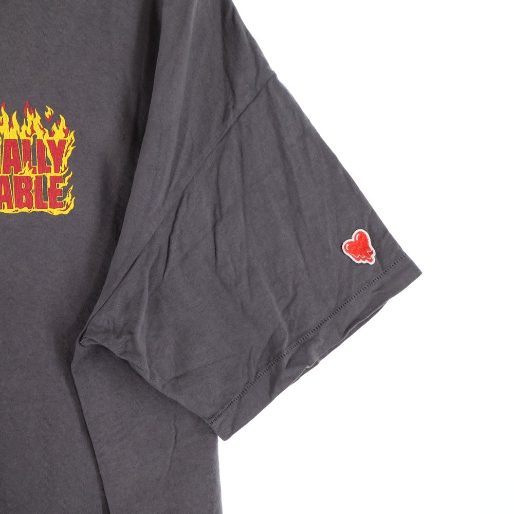 Emotionally Unavailable(エモーショナリー アンアヴェイラブル) HEARTS ON FIRE TEE ハート オン ファイヤー クルーネック カットソー 半袖Tシャツ ブラック EU-S22-0000-039