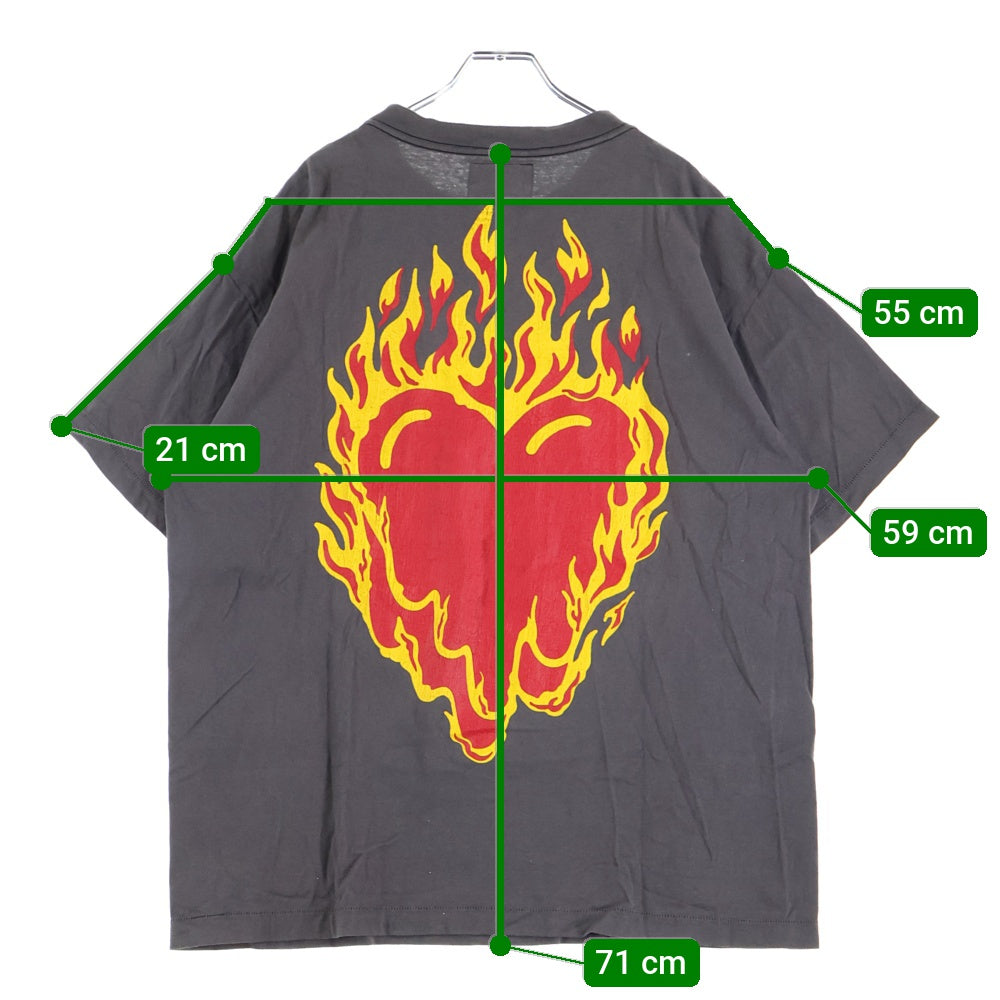 Emotionally Unavailable(エモーショナリー アンアヴェイラブル) HEARTS ON FIRE TEE ハート オン ファイヤー クルーネック カットソー 半袖Tシャツ ブラック EU-S22-0000-039