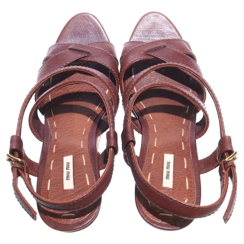 miumiu(ミュウミュウ) ウェッジソールレザーストラップサンダル ヒール レディース ブラウン
