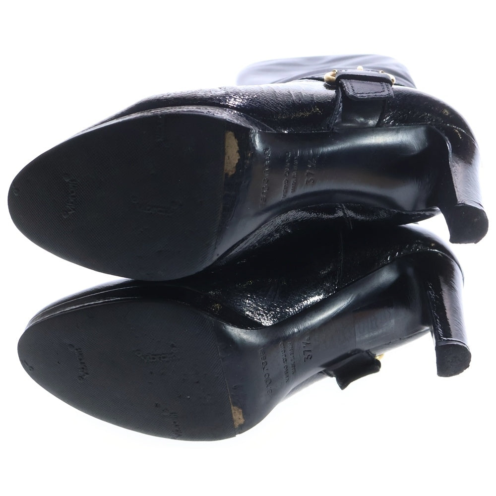 Sergio Rossi(セルジオロッシ) レザーパテント切り替えヒールロングブーツ ブラック レディース