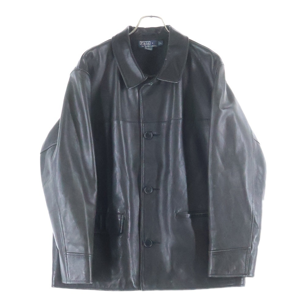 POLO RALPH LAUREN(ポロラルフローレン) 90S VINTAGE LEATHER CAR COAT ヴィンテージ アクリルウールライナー レザーカーコート ブラック