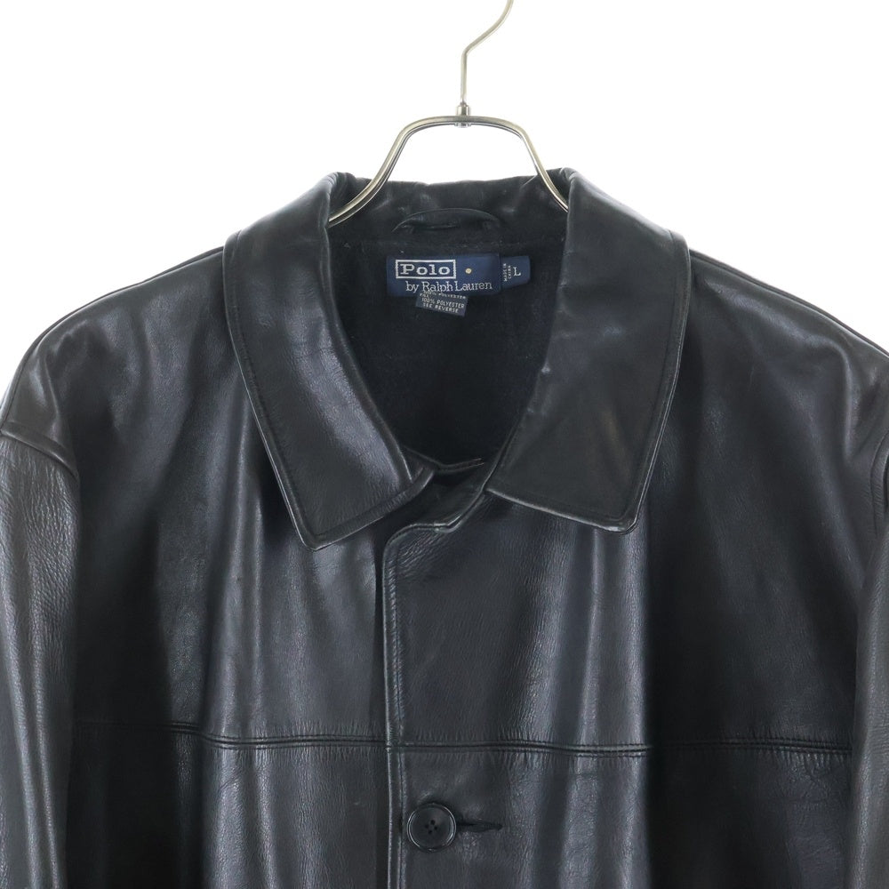 POLO RALPH LAUREN(ポロラルフローレン) 90S VINTAGE LEATHER CAR COAT ヴィンテージ アクリルウールライナー レザーカーコート ブラック