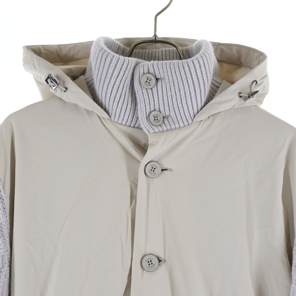 HERNO(ヘルノ) ピュアウール ローゲージ ナイロン ストレッチ 切り替えフーデッド ハイブリット ナイロンジャケット ベージュ MC00026UR-70146-1310