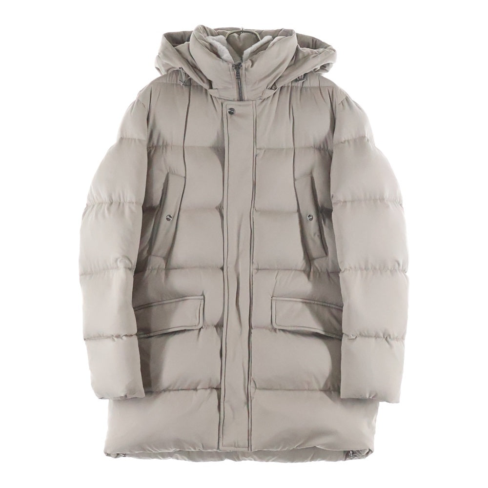 HERNO(ヘルノ) アレンデール フラップポケット ファー付き フーデッド ジップアップ ダウンジャケット ベージュ PI001078U-12414-2720