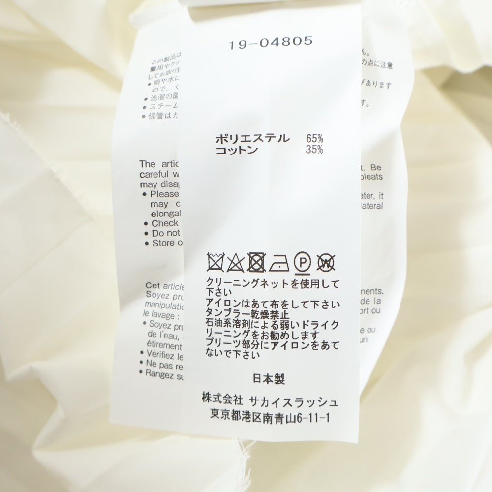 Sacai(サカイ) ドローコード付き プリーツ レギュラーカラー 長袖 シャツ ブラウス ホワイト レディース 19-04805