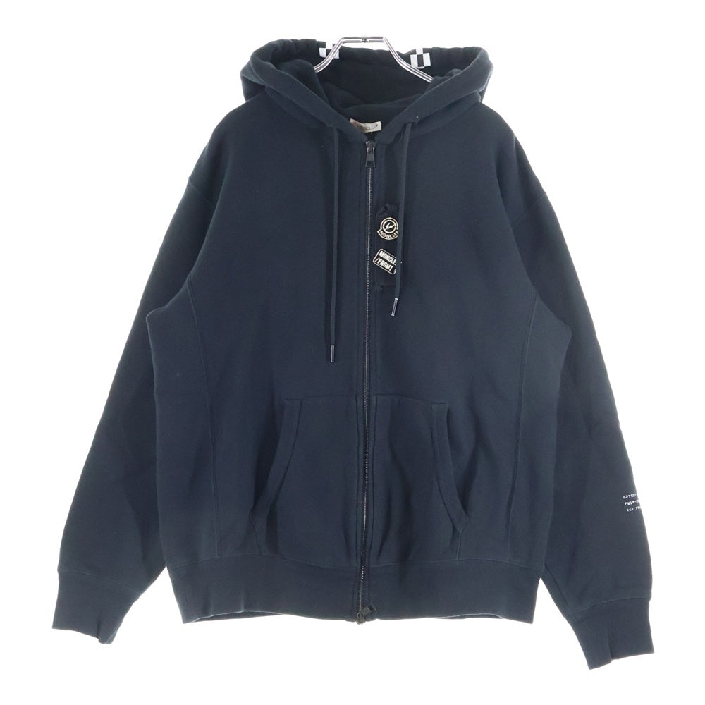 MONCLER(モンクレール) 19AW×FRAGMENT DESIGN ZIP HOODIE MAGLIA バックプリント ピンズ付き ジップアップ スウェット フーデット パーカー ブラック E209U8200150