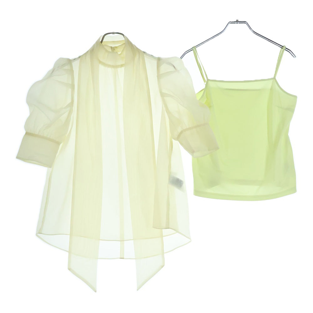 Lily Brown(リリーブラウン) オーガンザボウタイ ブラウス 半袖シャツ イエロー レディース LWFB254057