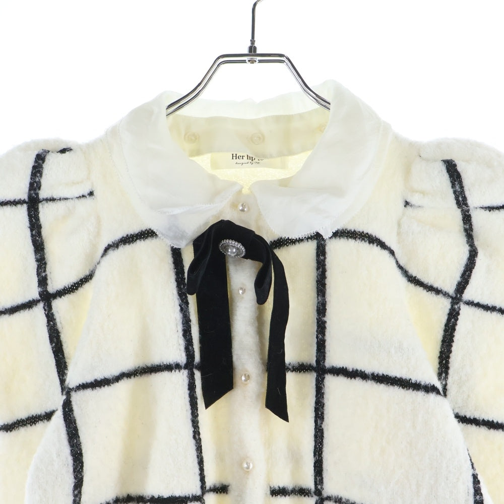 NO BRAND(ノーブランド) Her lip to ハーリップトゥ CRILLON BOUCLE CARDIGAN クリヨン ブークレ アクリルニットカーディガン ホワイト/ブラック レディース 1224202135