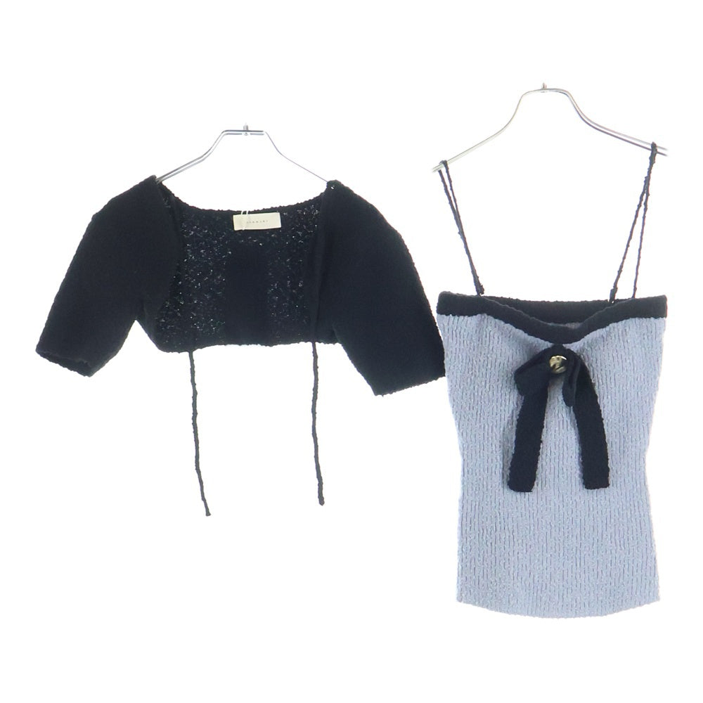 NO BRAND(ノーブランド) ANDMARY アンドマリー BICOLOR RIBBON TOPS バイカラー リボン 2ピース ニットトップス グレー/ブラック レディース AM1425