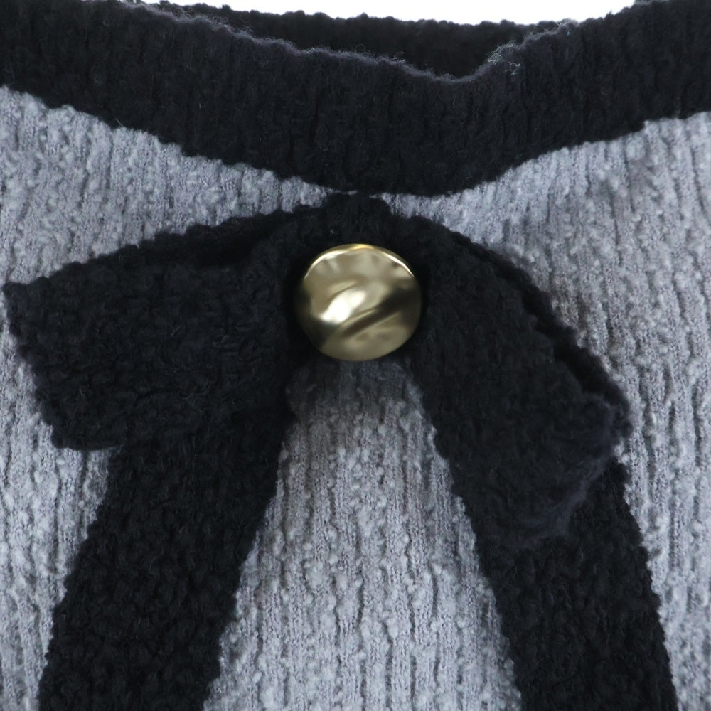 NO BRAND(ノーブランド) ANDMARY アンドマリー BICOLOR RIBBON TOPS バイカラー リボン 2ピース ニットトップス グレー/ブラック レディース AM1425