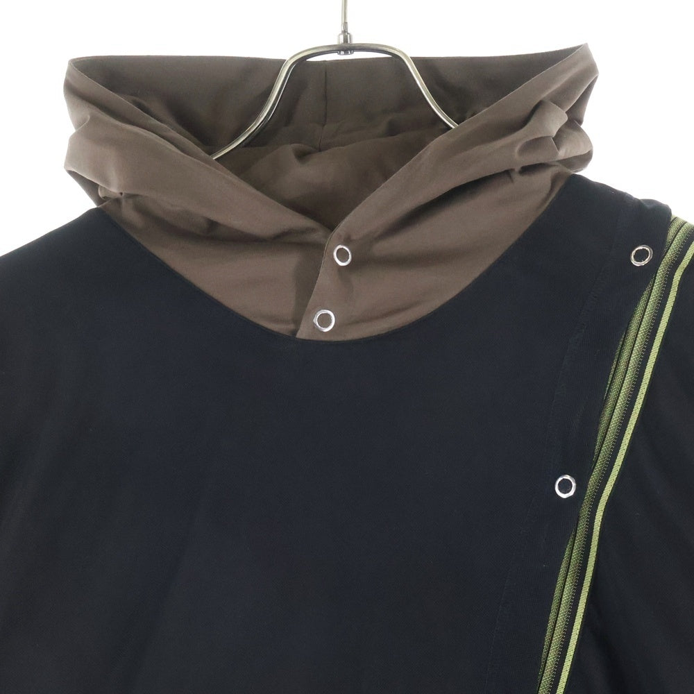 KIKO KOSTADINOV(キココスタディノフ) 25SS INEX HOODED TOP イネックス フーデッド トップ レイヤード 斜めボタン プルオーバーパーカー ブラック/ブラウン 00182025
