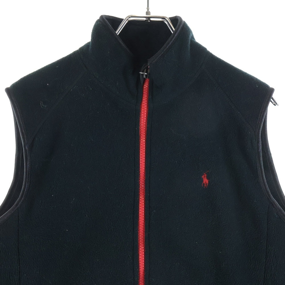 POLO RALPH LAUREN(ポロラルフローレン) 胸エンブロイダリーデザイン ダブルポケット ジップアップ ボアベスト ブラック 323164624