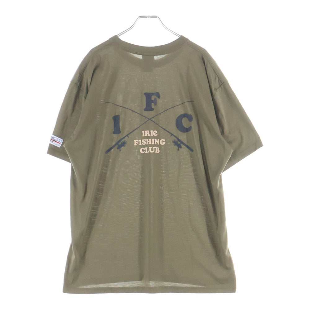 NO BRAND(ノーブランド) IRIE FISHING CLUB イリエフィッシングクラブ フロントロゴプリント クルーネック半袖Tシャツ カットソー カーキ