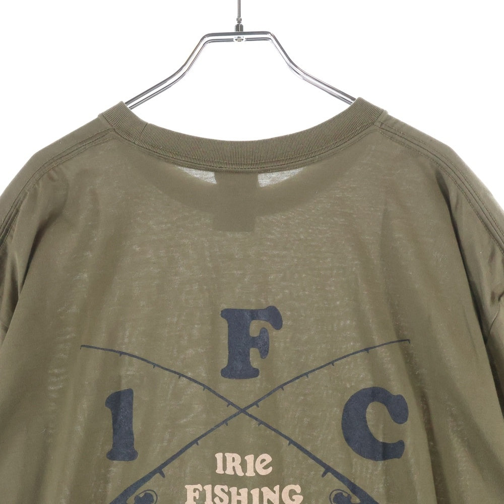 NO BRAND(ノーブランド) IRIE FISHING CLUB イリエフィッシングクラブ フロントロゴプリント クルーネック半袖Tシャツ カットソー カーキ