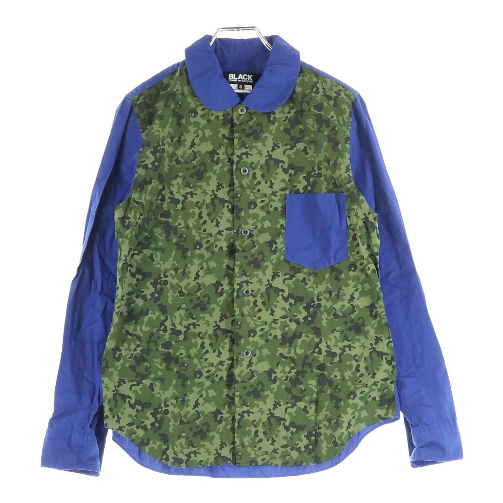 BLACK COMME des GARCONS(ブラックコムデギャルソン) 12SS AD2011 カモ 切替 長袖 シャツ ブルー 1I‐B002