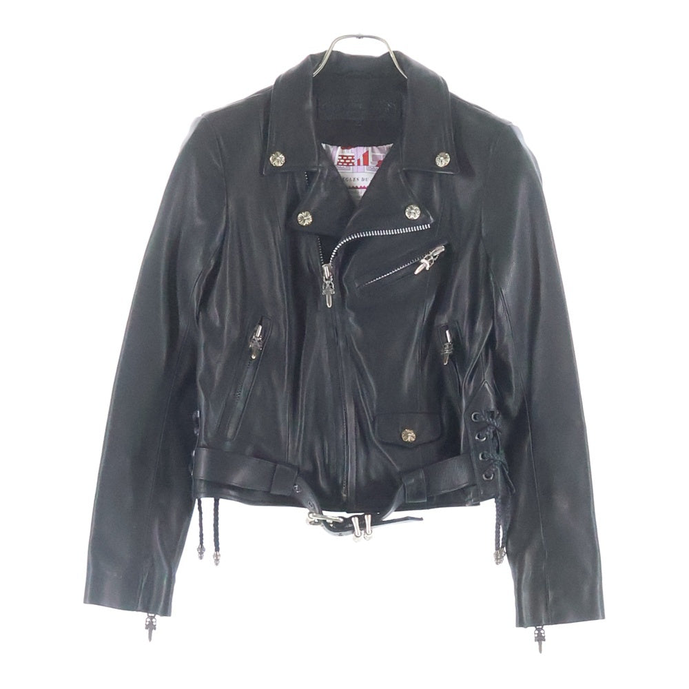 CHROME HEARTS(クロムハーツ) JJ DEAN HERMES JJディーン エルメス裏地 ダガージップ レザーダブルライダースジャケット ブラック/レッド レディース