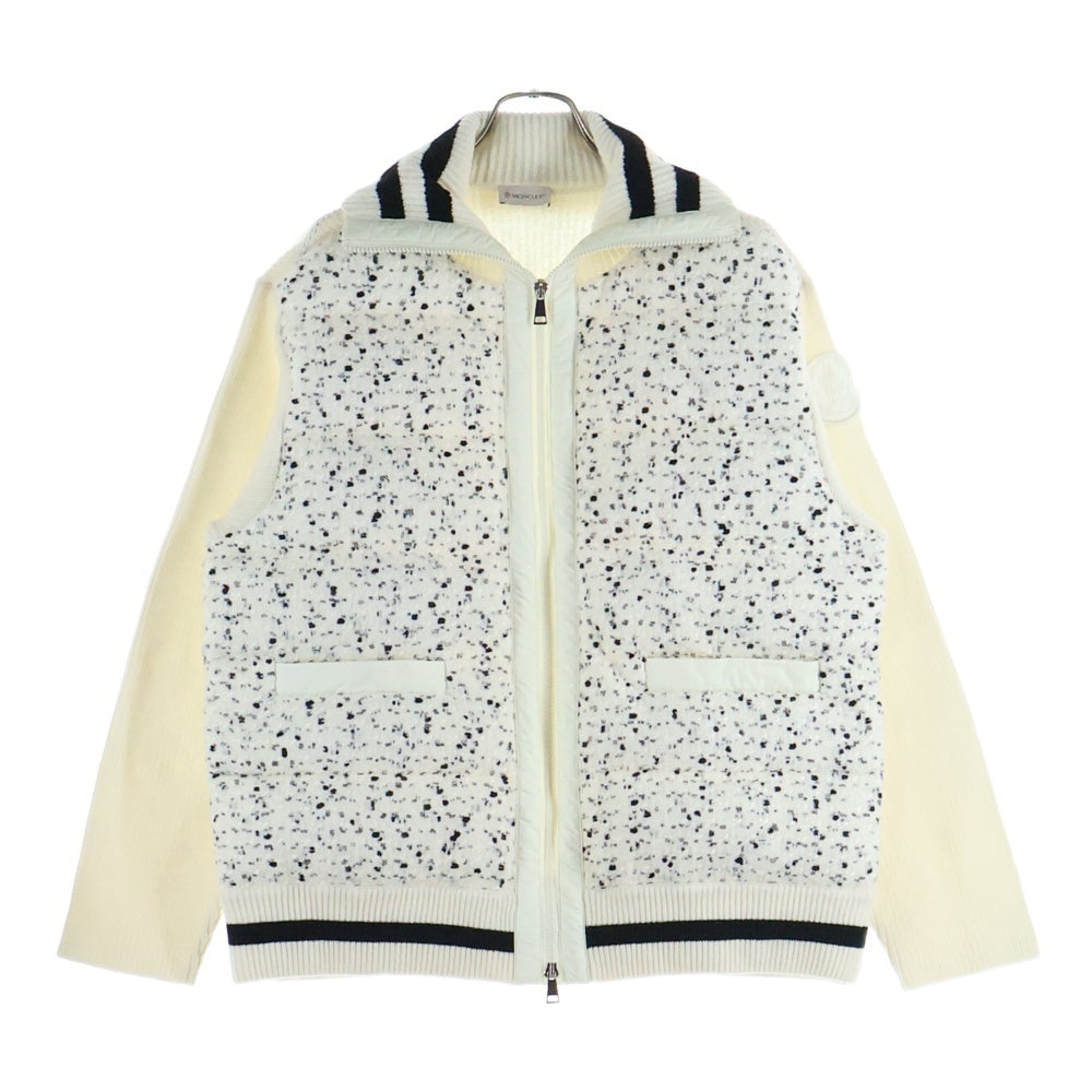 MONCLER(モンクレール) 23AW CARDIGAN TRICOT ウール ツイードニット切り替え ナイロン ハイネックダウンジャケット ホワイト レディース I20939B00002