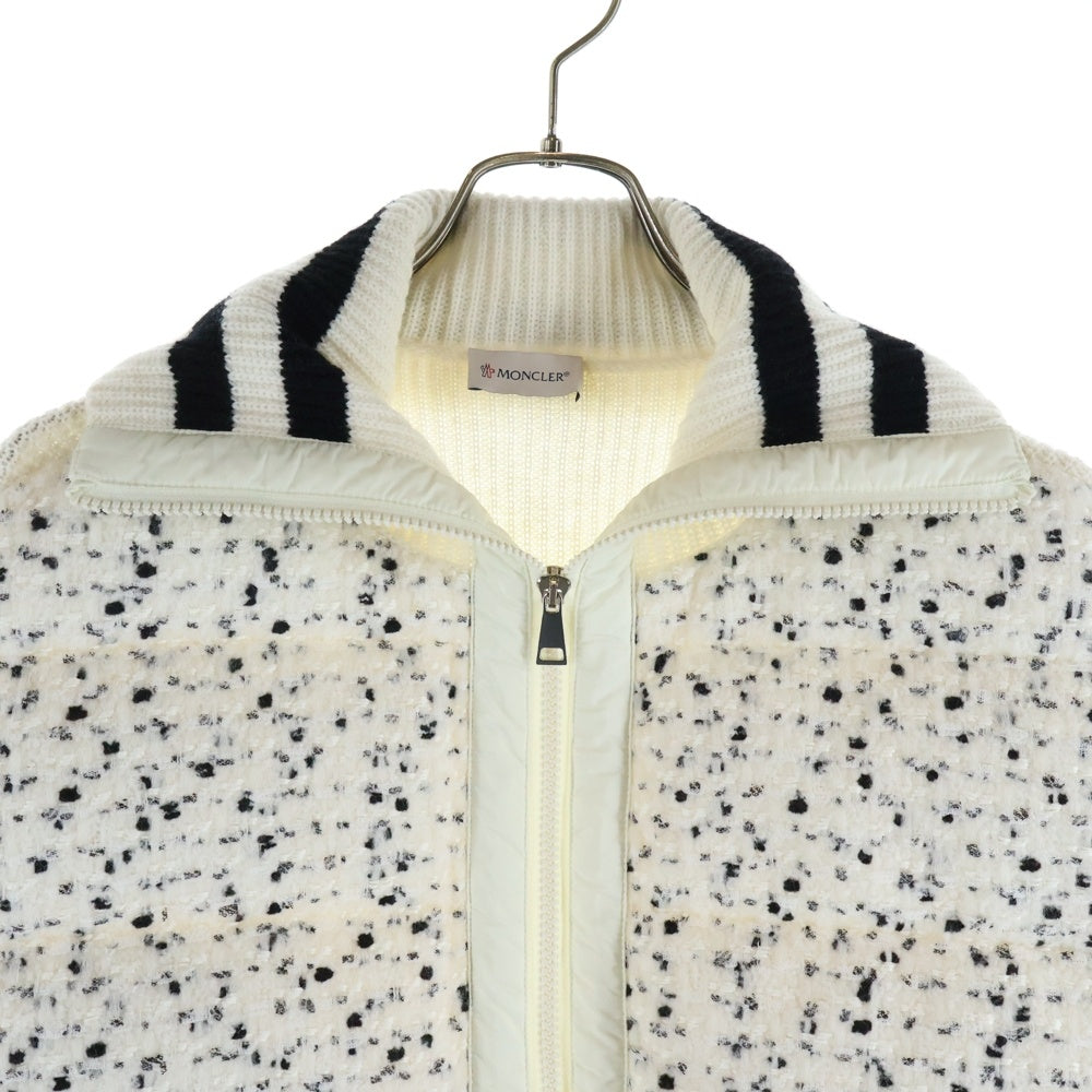 MONCLER(モンクレール) 23AW CARDIGAN TRICOT ウール ツイードニット切り替え ナイロン ハイネックダウンジャケット ホワイト レディース I20939B00002
