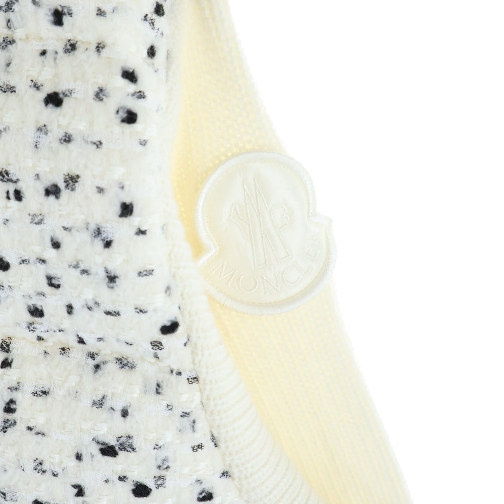 MONCLER(モンクレール) 23AW CARDIGAN TRICOT ウール ツイードニット切り替え ナイロン ハイネックダウンジャケット ホワイト レディース I20939B00002