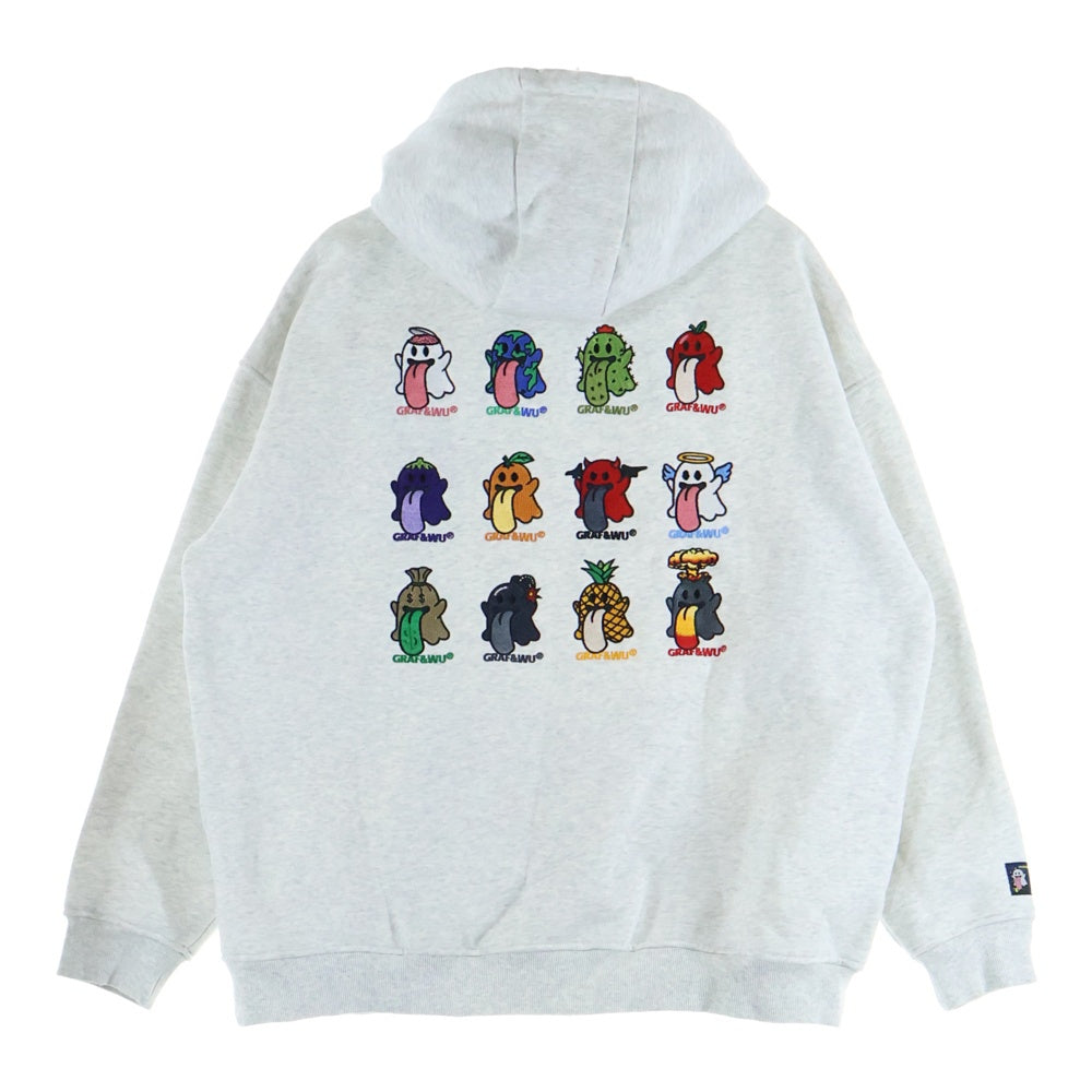 GRAF&WU(グラフアンドユー) ゴーストマルチ刺繍 スウェット プルオーバーパーカー ライトグレー