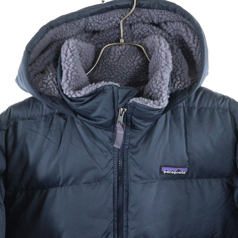 PATAGONIA(パタゴニア) GIRL'S DOWN PARKA ガールズ ドント 胸ロゴデザイン フーデッド ジップアップ ボア ダウンジャケット ネイビー 68270FA18