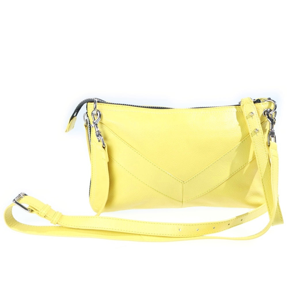 DIESEL(ディーゼル) Vジップデザイン ロゴプレート レザー ショルダーバッグ イエロー