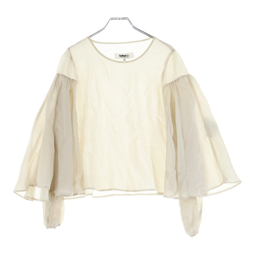 MM6 Maison Margiela(エムエムシックスメゾンマルジェラ) 17SS ストライプ柄 変形デザイン 長袖ブラウス シャツ アイボリー レディース S32NC0467 S47402