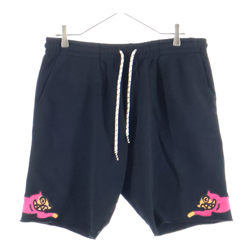 ICE CREAM(アイスクリーム) サイドロゴデザイン マルチポケット ドローストリング ハーフスウェットパンツ ブラック 491-6100