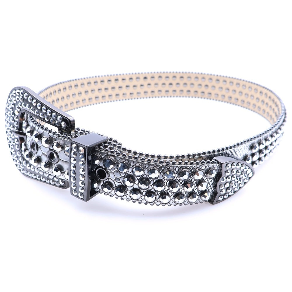 hermetic(ヘルメティック) ライトストーンデザイン ロゴプレート レザー ベルト シルバー