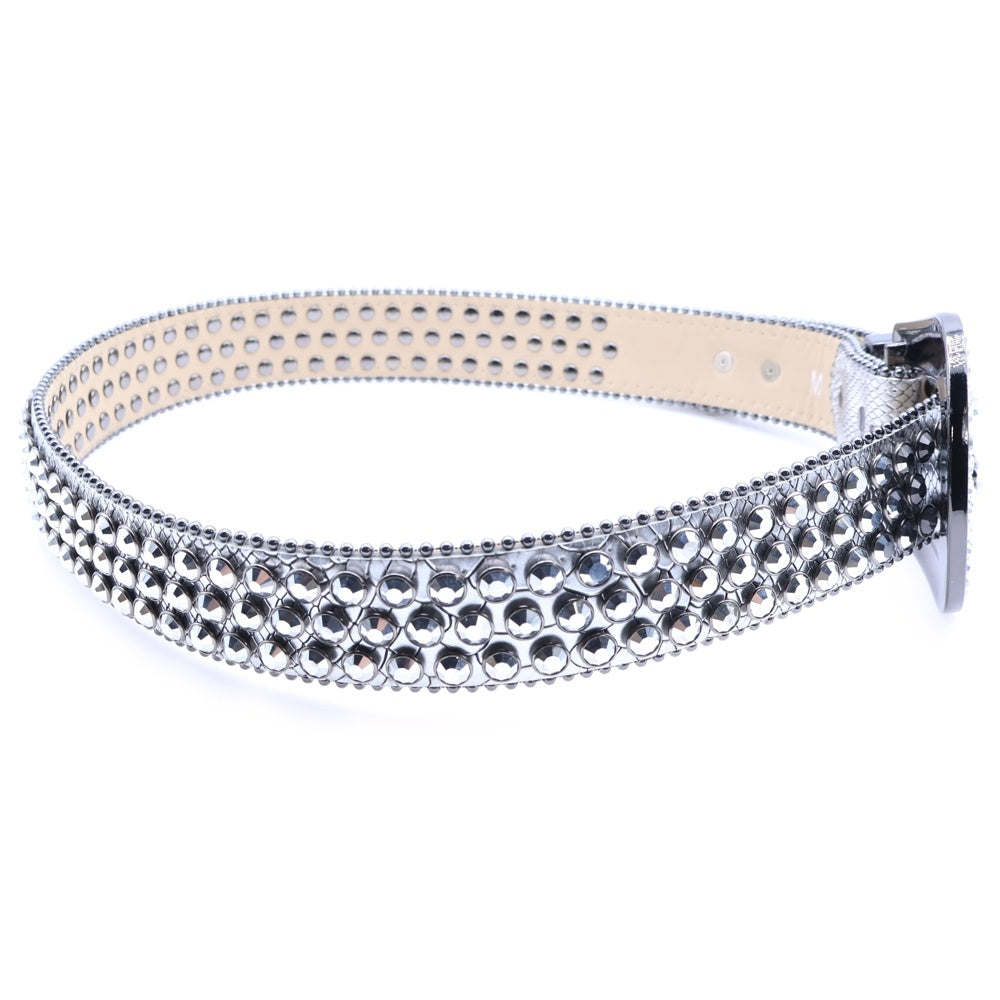 hermetic(ヘルメティック) ライトストーンデザイン ロゴプレート レザー ベルト シルバー