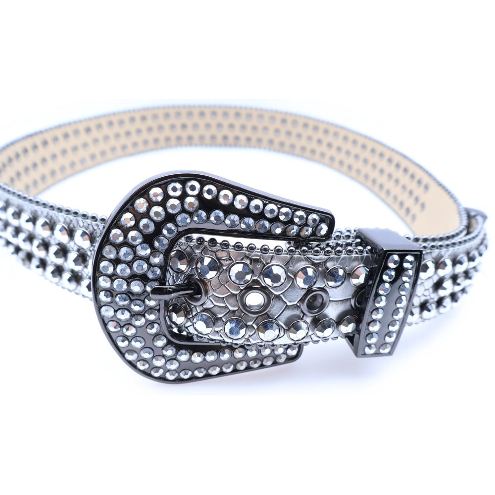 hermetic(ヘルメティック) ライトストーンデザイン ロゴプレート レザー ベルト シルバー