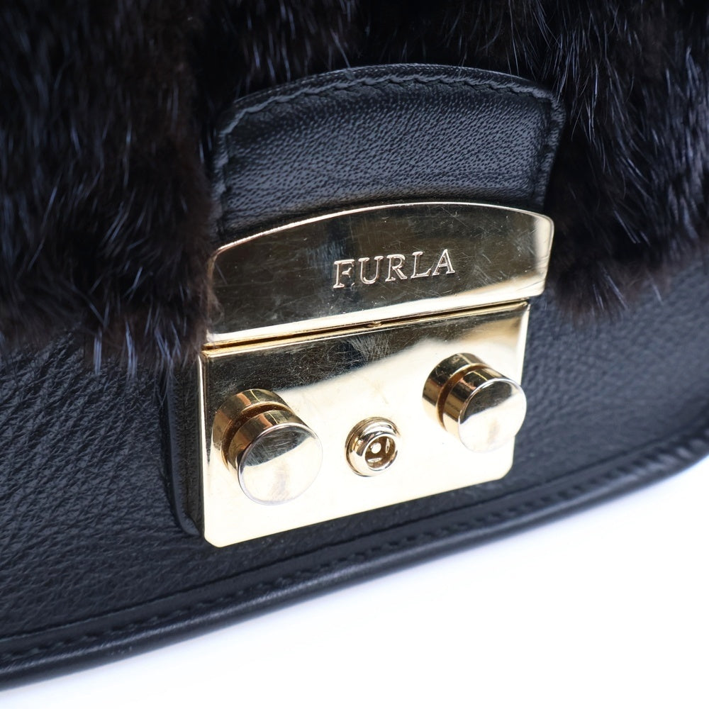 FURLA(フルラ) メトロポリス ファー切り替え ミニショルダーバッグ ブラック レディース