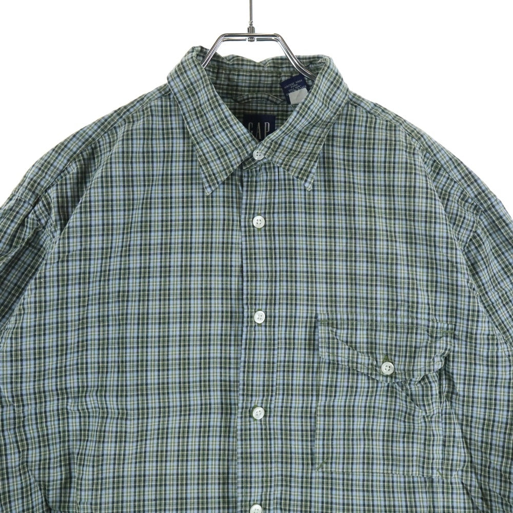 GAP(ギャップ) 80s VINTAGE 紺タグ 半袖チェックシャツ ブルー/グリーン