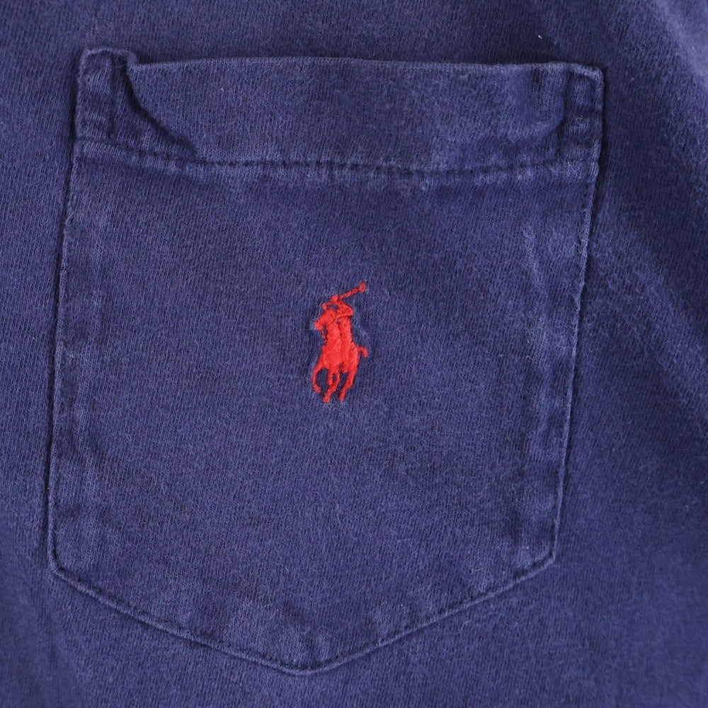 POLO RALPH LAUREN(ポロラルフローレン) 90s VINTAGE ワンポイント 胸ポケット 長袖Tシャツ ネイビー