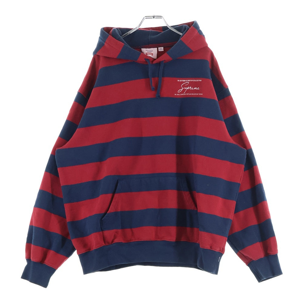 SUPREME(シュプリーム) 24AW ×MARTINE ROSE Hooded Sweatshirt マーティンローズ ボーダー 両面刺繍デザイン スウェット プルオーバーパーカー レッド/ネイビー