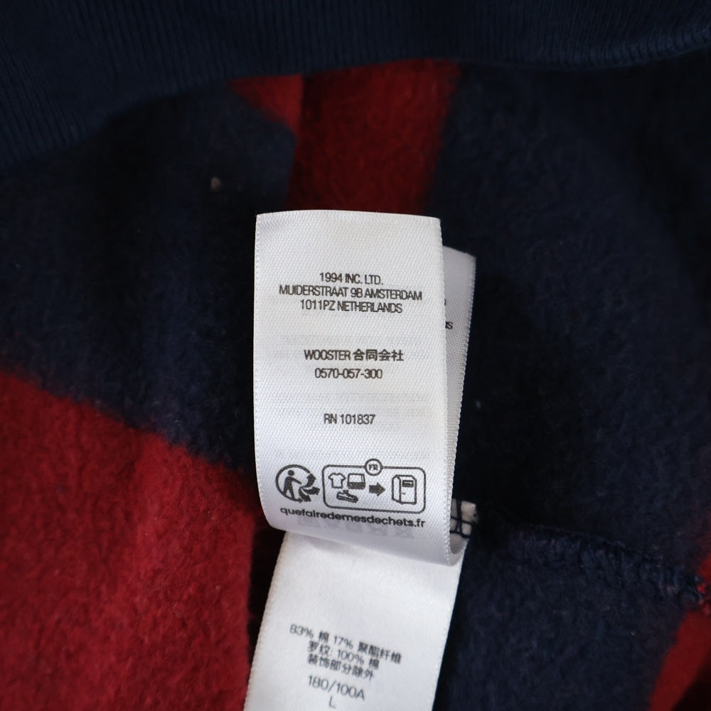 SUPREME(シュプリーム) 24AW ×MARTINE ROSE Hooded Sweatshirt マーティンローズ ボーダー 両面刺繍デザイン スウェット プルオーバーパーカー レッド/ネイビー
