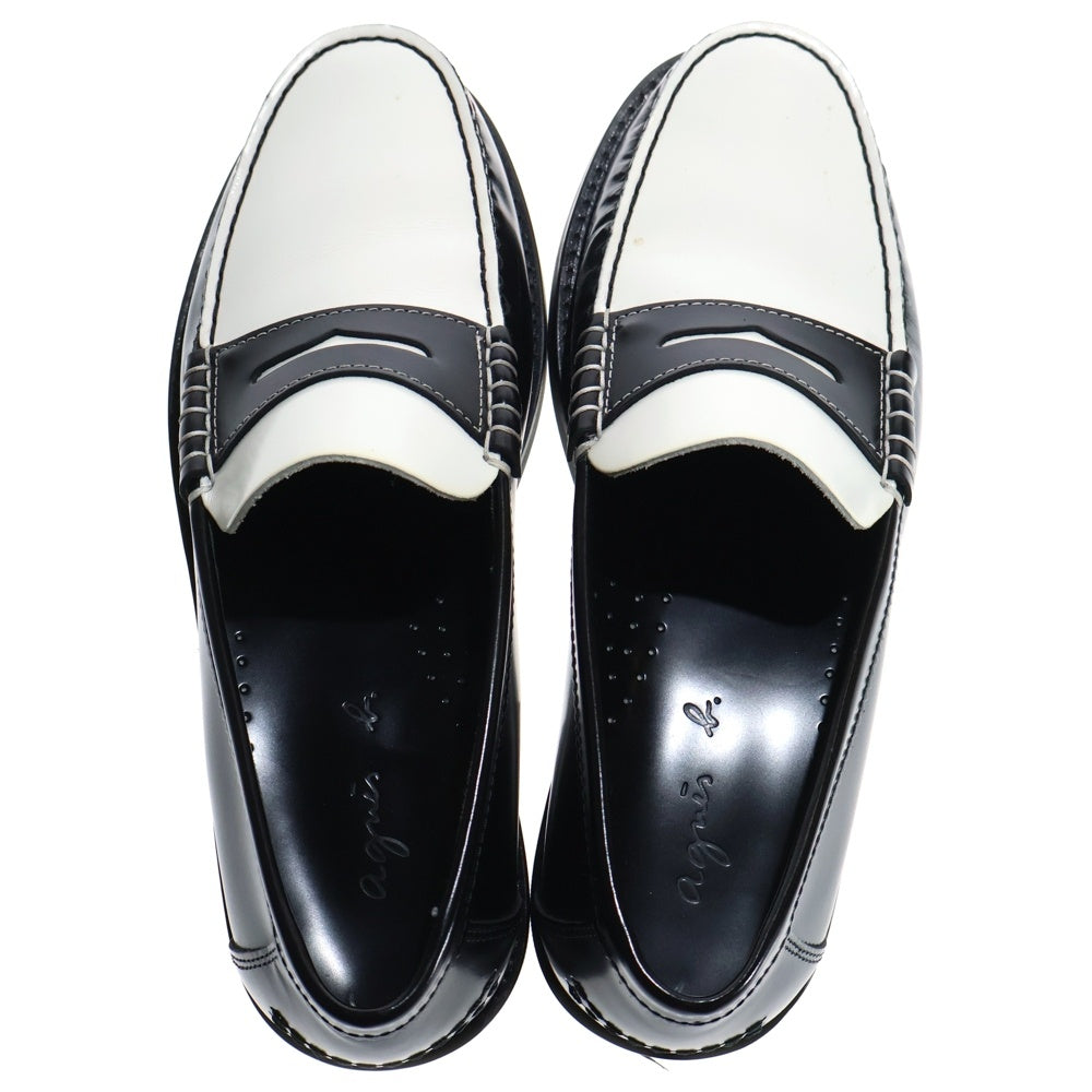 agnes b.(アニエスベー) ラムスキン コインレザローファー シューズ レディース ホワイト/ブラック 553ECU01001